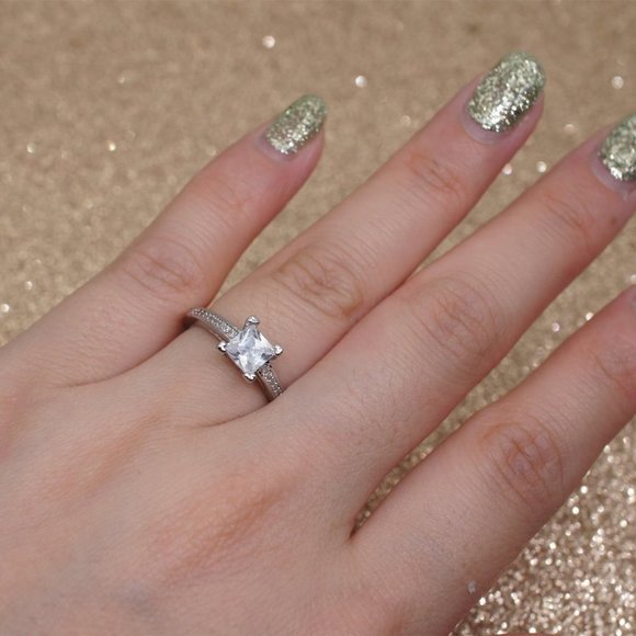 *NEW 925 Sterling Silver Princess Cut Diamond Ring - Picture 5 of 5